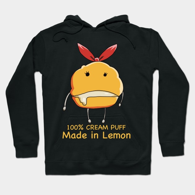 Mashle Anime 100% Made in Lemon Irvine Cream Puff Plush Lucky Charm given to Mash Burnedead in episode 8 Yellow Text Hoodie by Animangapoi